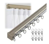 Silent Track Tringle à rideaux 1 couche pour montage mural/plafond en aluminium coulissant lisse 50 à 600 cm avec clips (Champagne Ø 180 cm)