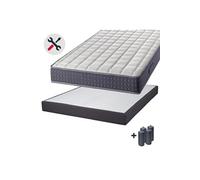 Silhouette - Pack Matelas 140x190 + Sommier Tapissier Démontable 2x20 Lattes Anthracites + Pieds Anthracites 15cm