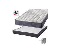 Silhouette - Pack Matelas 140x190 + Sommier Tapissier Démontable 2x20 Lattes Anthracites + Pieds Argent 15cm