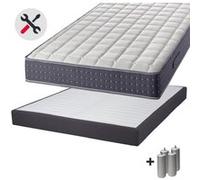 Silhouette - Pack Matelas 140x190 + Sommier Tapissier Démontable 2x20 Lattes Anthracites + Pieds Argent 15cm