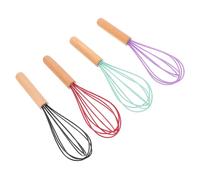 Silicone Batteur à Œufs Manuel 4 Pièces Manche en Hêtre | Prise Confortable, pour Fouetter Crème et Mayonnaise, Préparation de Sauces, Pâtisserie ou Boutique de Gâteaux