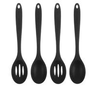 Silicone de Cuillères Cuisine 4 Pièces Set Noir | Mélanger et Servir, Manche Long, Design Moderne Élégant, Ustensiles Cuisine Silicone, Finition Noire