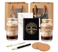 SiliFine Coffret cadeau pour parrain et marraine - Tasse en céramique - Cadeau de baptême d'anniversaire avec carnets, stylos, dessous de verre en liège et sacs pour fête prénatale - Révélation de