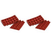 silikomart 20.033.00.0060 SF033 Moule Forme Bordelaise Taille Mini 18 Cavités Silicone Terre Cuite, Red (Lot de 2)