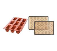 Silikomart 26.130.00.0060 SF130 Moule Forme Midi Bûche 9 Cavités Silicone Terre Cuite & Amazon Basics Lot de 2 tapis de cuisson en silicone pour macarons