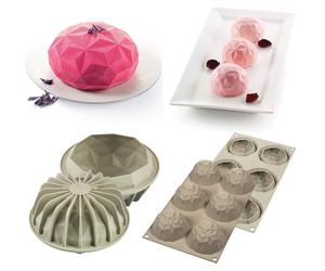 silikomart | Ensemble de moules en silicone GEMMA, MINI GEMMA, Ensemble de composition, 2 pièces en silicone platine