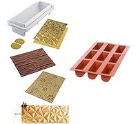 SILIKOMART - KIT DIAMOND + FROZEN + MAGIC WOOD MAT - Set Moule + 4 Tapis en Silicone & SF130 Moule Forme Midi Bûche 9 Cavités Terre Cuite