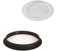 Silikomart Moule à tarte en silicone 250 cm avec 1 cavité de 20 cm de diamètre x 1,9 cm de haut, plus 1 anneau de coupe en plastique perforé résistant à la chaleur