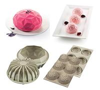 silikomart | Set de moules en Silicone GEMMA, h 42 mm, h 90 mm, Ø 180 mm | MINI GEMMA, Composition set 2 moules en Silicone platine, anti-adhérent, Design 3D, 68 mm, Made in Italy