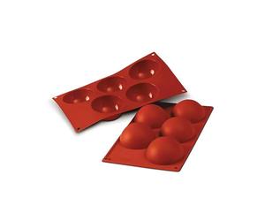 silikomart | SF001 Moule en silicone pour Monoportions SEMISFERA, anti-adhérent, 5 cavités, Lot de 1 Moule à gâteau, Ø 80, h 40 mm, Made in Italy, Rouge Brique