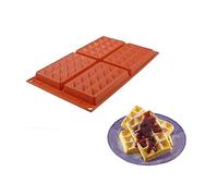 silikomart | SF155 Moule en silicone pour monoportions WAFFEL CLASSIC | 4 cavités, paquet de 10 moules à gâteaux, 130 x 81 h 17 mm 4 x 137 ml Total 548 ml, anti-adhérent