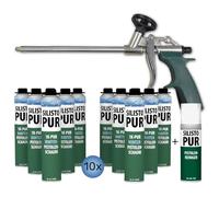 SILISTO 10 x 750 ml Hiver Coupe & PU remplissage Mousse expansive -10° traitable + 500 ml nettoyant + Pistolet de qualité