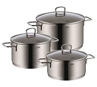 Silit Alicante set de casseroles à induction 3 pièces, set de casseroles avec couvercle en verre, acier inoxydable poli, set de casseroles à induction non revêtu