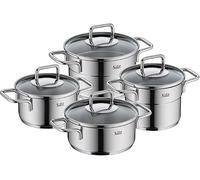 Silit Extra Cook Batterie de cuisine 4 pièces, casseroles 12/14 cm avec couvercle en verre, graduation intérieure, large bord verseur en acier inoxydable Crominox, petites portions, empilable, peu