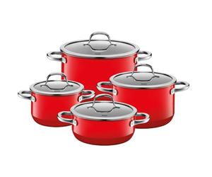 Silit Passion Red ensemble de casseroles 4 pièces, casseroles avec couvercles en verre, céramique fonctionnelle Silargan, casseroles à induction, casserole à induction, rouge