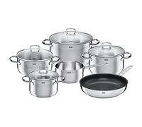 Silit Scalea Lot de 6 casseroles à Induction avec Couvercle en Verre, poêle à revêtement, Acier Inoxydable Poli, Induction, Passe au Lave-Vaisselle