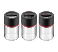 Silit Storio Lot de 3 shakers à épices 100 ml, pot à épices, shaker à épices, pot à épices, verre, plastique, passe au lave-vaisselle