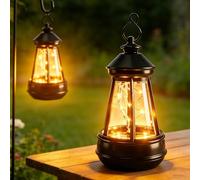 Silkwish Lot de 2 lampes solaires pour l'extérieur - Lanternes solaires LED avec capteur de lumière automatique - Lanterne solaire IP65 pour l'extérieur - Lanterne de jardin pour décoration de