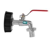 Sillar Adaptateur pour cuve IBC S60x6 avec robinet 3/4 et raccord 1 pouce | Kit pour cuves IBC, récupérateurs d’eau et fûts avec filetage S60x6, bouchon noir, joint torique et raccord amovible inclus