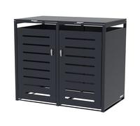 Sillar Cache-poubelles extérieur 2 bacs 120/240 L Anthracite, verrouillable | Habillage en acier galvanisé de 0,8 mm, thermolaqué RAL 7016, avec deux couvercles Flip et deux portes, 136 × 80 × 116 cm