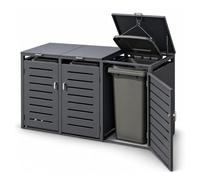 Sillar Cache-poubelles extérieur 3 bacs 120/240 L Anthracite, verrouillable | Habillage en acier galvanisé de 0,8 mm, thermolaqué RAL 7016, avec trois couvercles Flip et trois portes, 206 × 80 × 116 cm