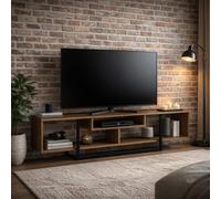 Silo meuble tv design industriel noyer et noir avec rangements - 149 cm