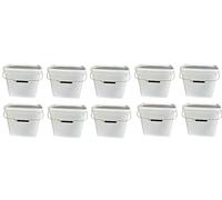 Silplast 10 seaux de 10 litres avec couvercle blanc rectangulaires 10 pièces seau à lait/stockage empilable avec poignée métallique seau à miel seau en plastique avec agrément alimentaire récipient