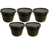 SILPLAST 5 seaux de 10 litres avec couvercle noir, seaux en plastique pour aliments, chimie, farine, seaux empilables, récipients de stockage en plastique, seaux à lait, seaux à miel, seaux à eau