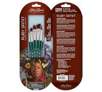 Silver Brush Limited - Assortiment de 6 pinceaux RSS-2560S Ruby Satin - Pinceau Rond Taille 4, Plat Court Taille 10, Filbert 1/2", biseauté 5/8", Triangle Taille M, et Traceur Taille 2/0