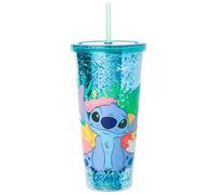 Silver Buffalo Disney Lilo et Stitch Ohana Tasse à confettis en plastique avec couvercle et paille, 946 ml