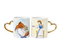 Silver Buffalo Disney Princess Beauty and the Beast Don't Mind the Books Lot de 2 tasses en céramique avec poignée en forme de cœur Doré 414 ml