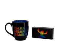 Silver Buffalo Disney Stitch Ohana Means Family Rainbow Pride Tasse en céramique 530 ml et panneau de boîte DPL509K1 Noir/arc-en-ciel