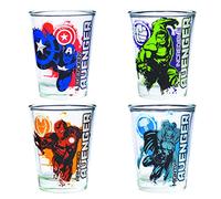 Silver Buffalo Marvel Avengers Lot de 4 mini verres 42,5 g | Iron Man, Hulk, Captain America et Thor, 0,04 l