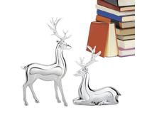 Silver Deer Decor - 2PCS Electroplated Resin Figurines Modern Holiday Sculpture Set | Christmas Table Centerpiece Living Room Bedroom Display, Elegant Home Decoration Ornament