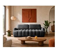 Silvia - Canapé droit 3 places convertible avec coffre - en tissu bouclette - Gris foncé