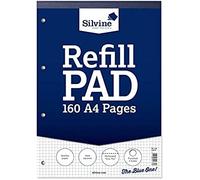 Silvine Bloc-notes de 160 pages A4 relié, 4 perforations Carrés de 5 mm. Single