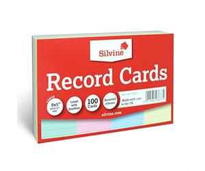 Silvine Cartes 203x127mm ligné Lot de 100 Couleurs assorties