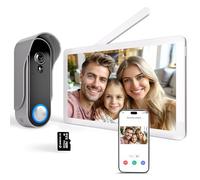 SIMBAILAI 8 Pouces WiFi 1080P Interphone Vidéo sans Fil Visiophone Portier,Tuya APP,Écran Tactile,Ultra-Mince, Détection de Mouvement,Champs de Vision 160°, IP65,Stockage Vidéo Gratuit,Sonnette vidéo