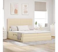 Simili Cuir hydraulique Chambre Moderne 200x200 cm Crème | Lit de Rangement avec Matelas Crème 200x200 cm Tête de Lit Simili Cuir Hydraulique King Size Bois Métal Moderne