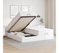 Similicuir durable avec rangement intégré Ressorts ensachés Cadre de lit | Cadre de lit ottoman avec matelas blanc 200x200 cm similicuir, coffre hydraulique 2 places avec surmatelas, rangement lit