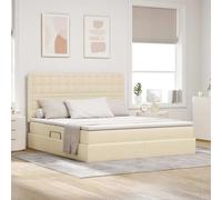 Similicuir hydraulique Ouverture latérale Rangement 180 x 200 cm Crème | Lit avec rangement hydraulique et matelas super king 180x200 cm Crème tissu polyester avec tête de lit moderne