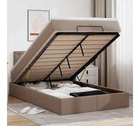 Similicuir résistant aux taches avec rangement intégré ressort ensaché Brun | Cadre de lit ottoman avec matelas ressorts ensachés et surmatelas similicuir Cappuccino 120x200cm rangement hydraulique