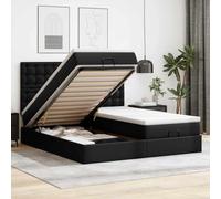 Similicuir résistant aux taches literie escamotable rangement matelas | Cadre de lit ottoman avec matelas 160x200 cm noir similicuir, double avec rangement hydraulique, tête de lit et surmatelas