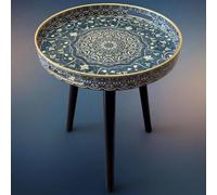 Simmer Stone - Lot de 2 tables d'appoint rondes d'extérieur avec 3 pieds en bois détachables, table polyvalente, parfaite pour table ronde de café, thé et moment de détente, 45 cm (bleu labyrinthe)