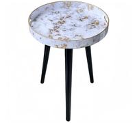 Simmer Stone Plateau d'intérieur en plastique avec trois pieds amovibles en bois de 45 cm, table d'appoint polyvalente avec plateau, parfaite pour le café, le thé et la relaxation (blanc marbre)