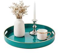 Simmer Stone Plateau rond en plastique décoratif, Plateau rond en plastique avec poignées, Moderne pour pouf, table basse, cuisine et salle de bain, Taille 33 cm, Vert foncé