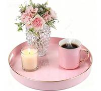 Simmer Stone Plateau rond en plastique décoratif, Plateau rond en plastique avec poignées, Moderne pour pouf, table basse, cuisine et salle de bain, Taille 33 cm, Rose