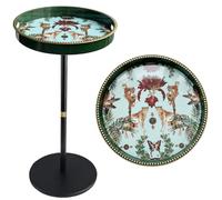 Simmer Stone Table d'appoint ronde bohème avec plateau supérieur, table de chevet pour petits espaces, table de nuit décorative esthétique pour salon, chambre à coucher, coins et bureau (léopard vert)