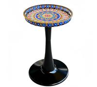 Simmer Stone Table d'appoint ronde chic de 33 cm à motifs artistiques avec plateau brillant, base en sablier unique, table d'appoint en plastique durable pour salon, chambre à coucher (paon)