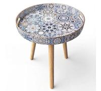 Simmer Stone Tables d'Appoint Rondes en Marbre Avec 3 Pieds Amovibles en Bois, Table Plateau Polyvalente d'Intérieur, Parfaite Pour la Table Basse, le Thé et la Détente